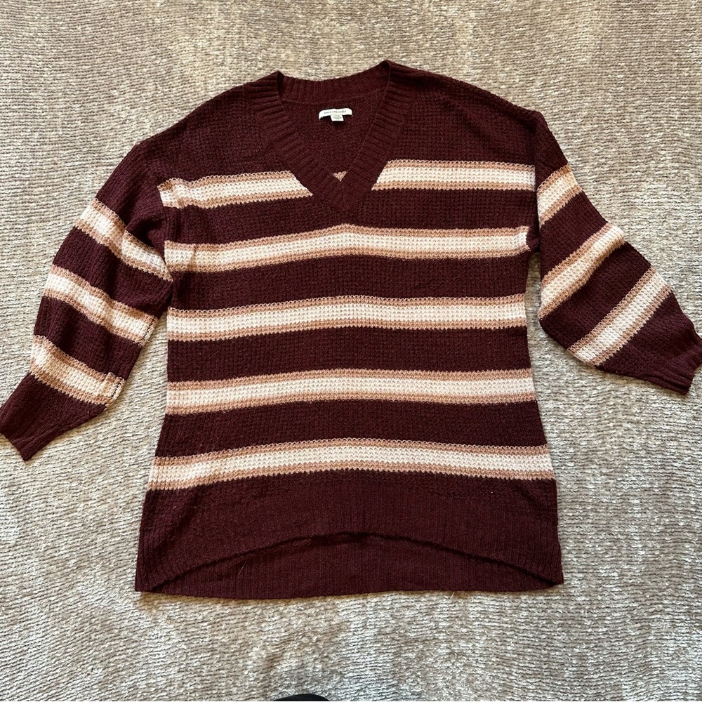 American Eagle Oversized Maroon Striped Sweater